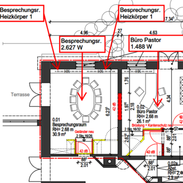 Heizlastberechnung - technische Zeichnung 