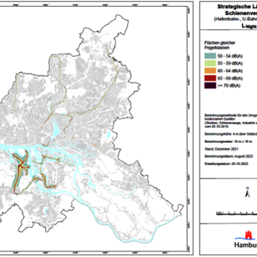 Lärmkarte Schienenverkehr Stadt Hamburg im bei Nacht