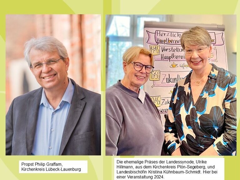 Porträts von Propst Philip Graffam, Ulrike Hillmann und Landesbischöfin Kristina Kühnbaum-Schmidt Porträts von Propst Philip Graffam, Ulrike Hillmann und Landesbischöfin Kristina Kühnbaum-Schmidt