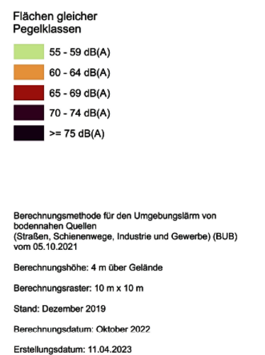 Das Bild zeigt eine Grafik der Stadt Hamburg, die die Lärmkarte zum Straßenverkehr während des Tages darstellt